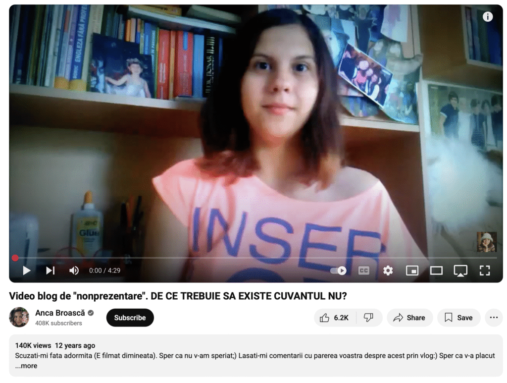 Primul videoclip postat pe YouTube de Anca Broască